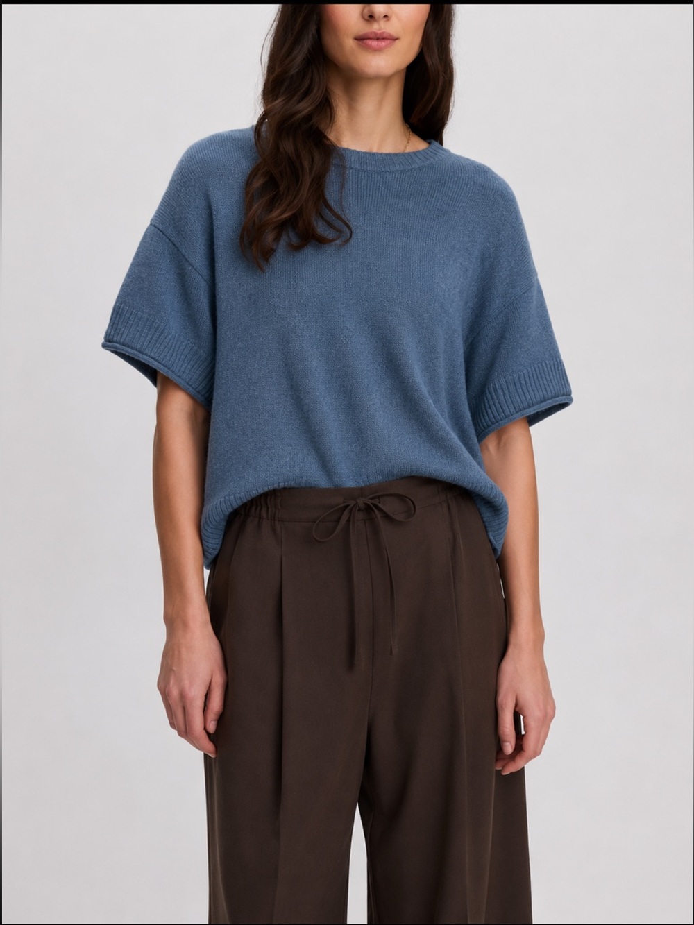 Reitmans Slate Blue Cashmere Blend Boxy Short Sleeve Sweater S/M